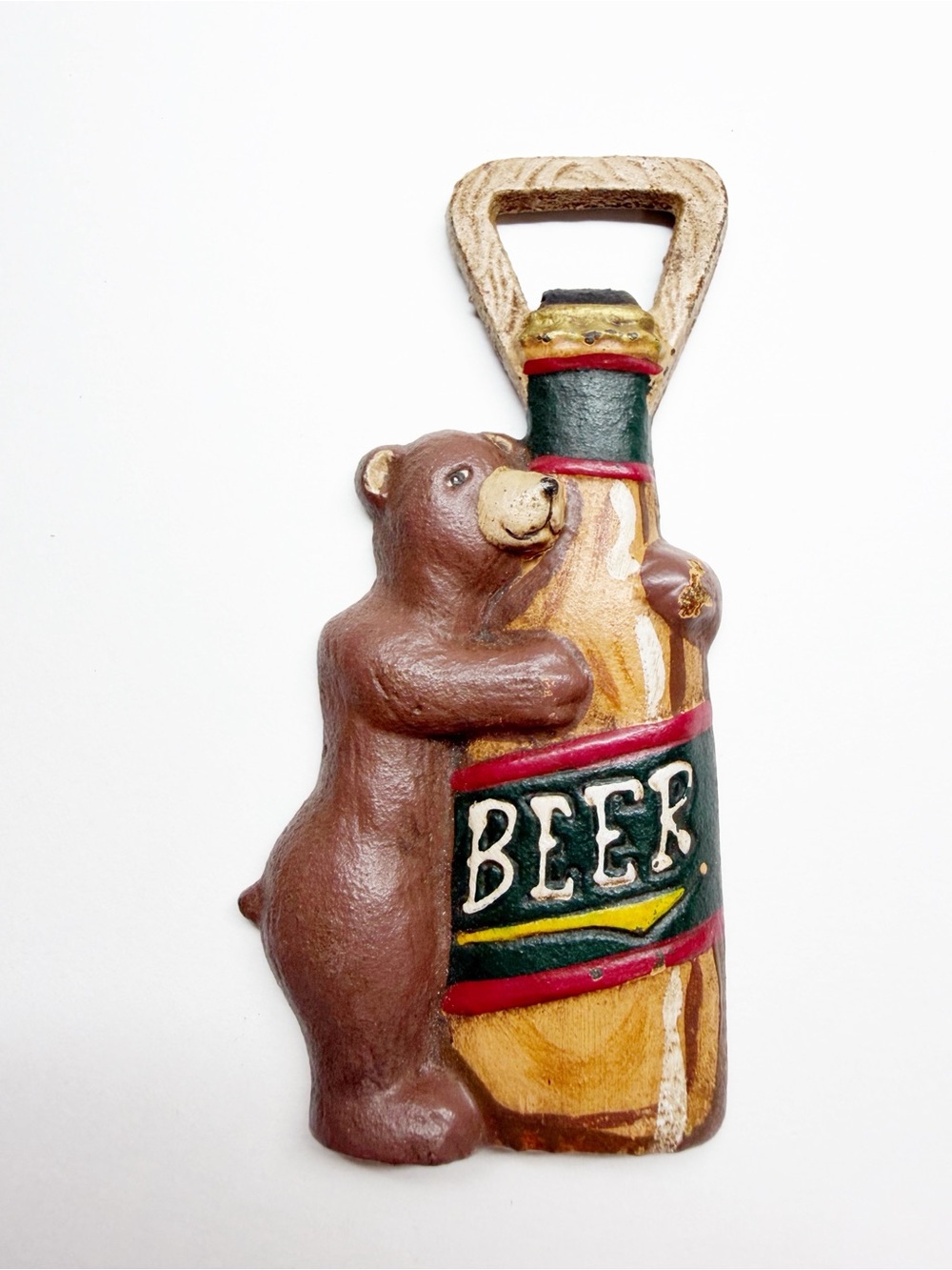 Vintage Midwest Importers Cast Iron Bear Holding Beer Bottle Opener
